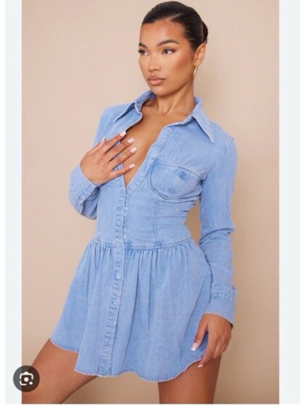PrettyLittleThing Light Blue Denim Long Sleeve Shirt Dress